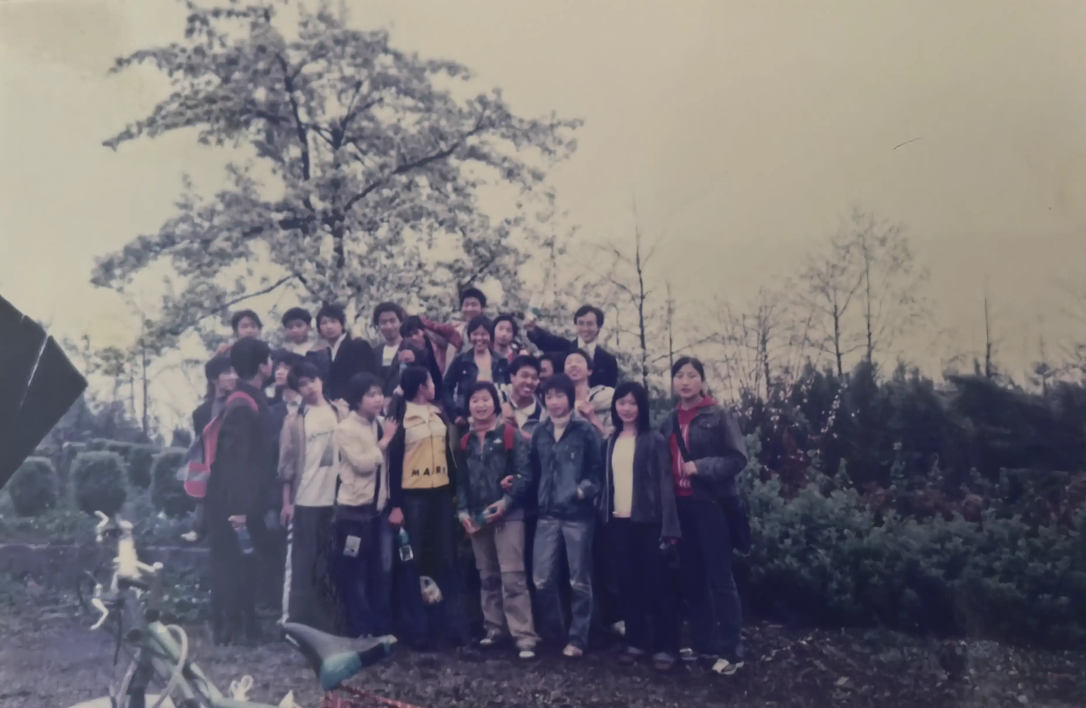 2006年毕业旅行休闲山庄集体照,212班同学们在木质长廊上的创意合影。有人攀着栏杆,有人搭着肩膀,少年们用各种搞怪姿势对抗着即将分离的伤感,把最活泼的青春模样永远留在了这片山水之间。