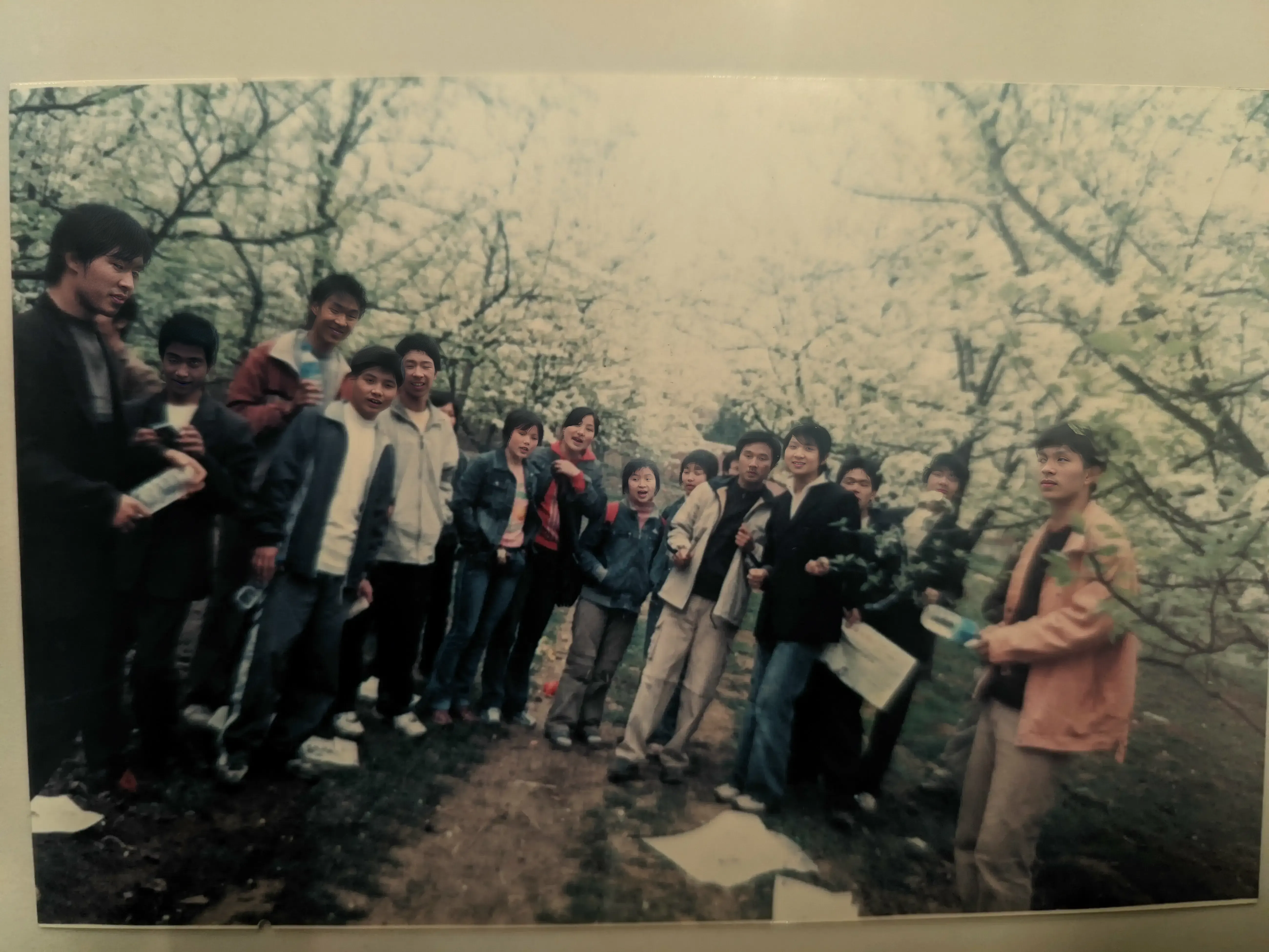镇雄一中212班2006年毕业季在休闲山庄的另一角度合影，同学们或坐或立，定格了青春最自然的模样，同窗情谊永不褪色。